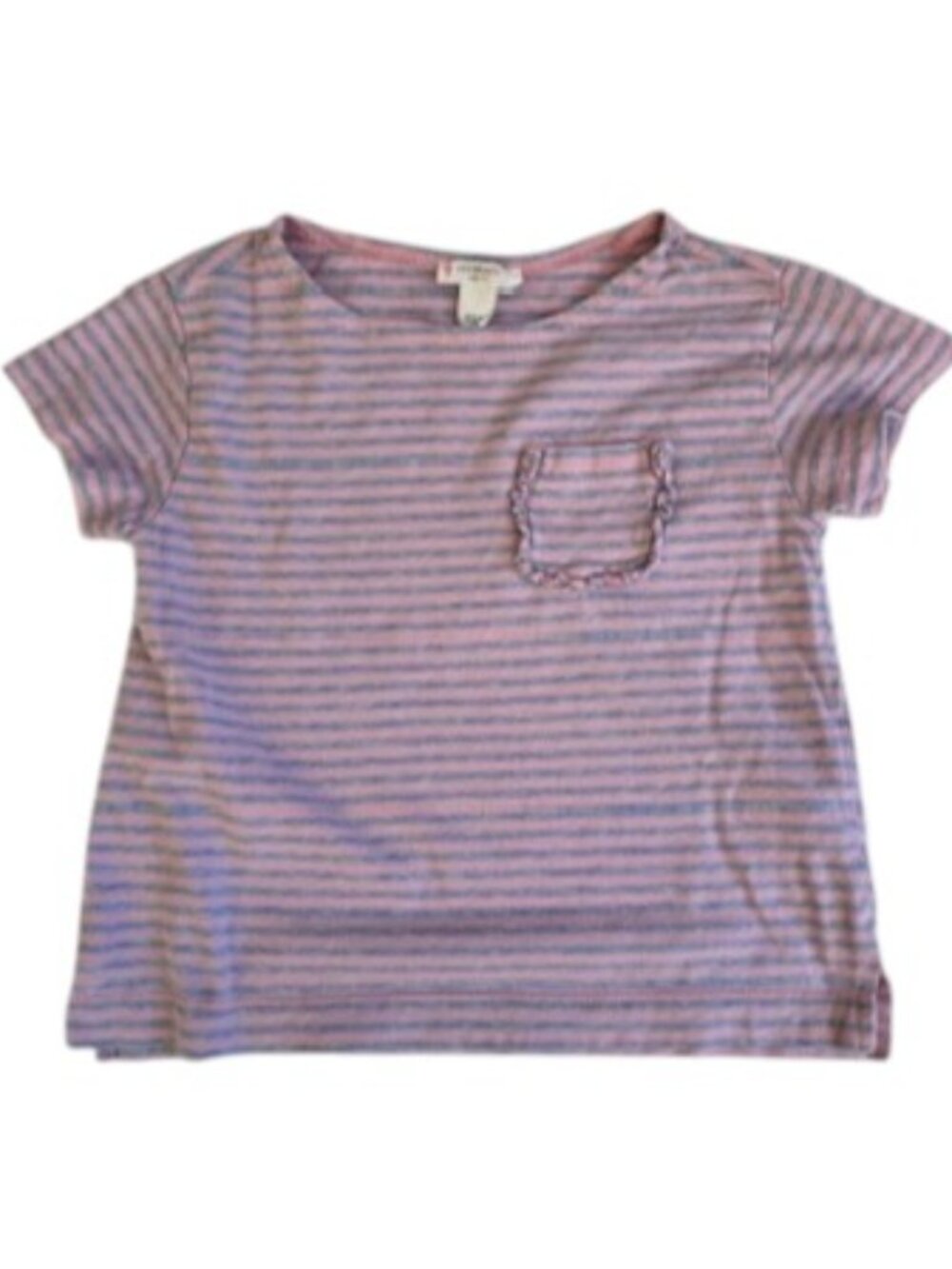 Crewcuts Girls Pink Gray Striped Ruffle Pocket Tee XS